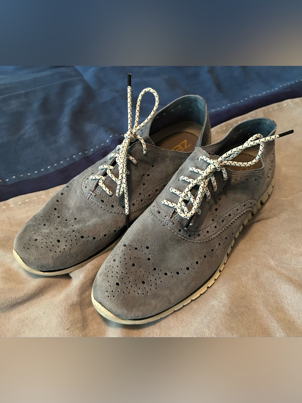 Cole Haan Zerogrand Women’s Blue Suede Wingtip Oxfords W05157 Size 8B